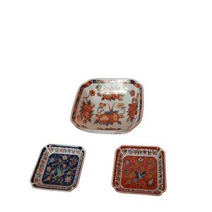 3 Japanese Dishes, 2 Silk Road Sauce Bowls, 1 Rice Bowl Oriental Design EUC